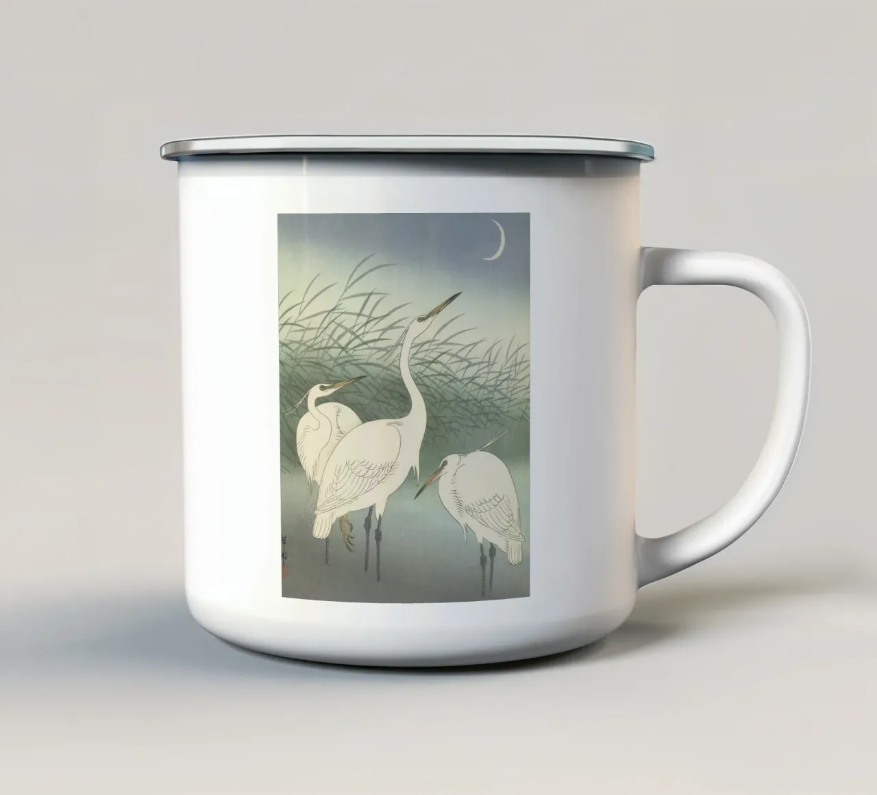 Aironi in acque basse - Ohara Koson tazza in smalto da William Store