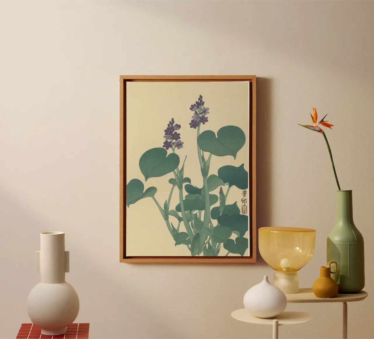 Bloeiende hosta - Ohara Koson canvas met Baklijst van William Store