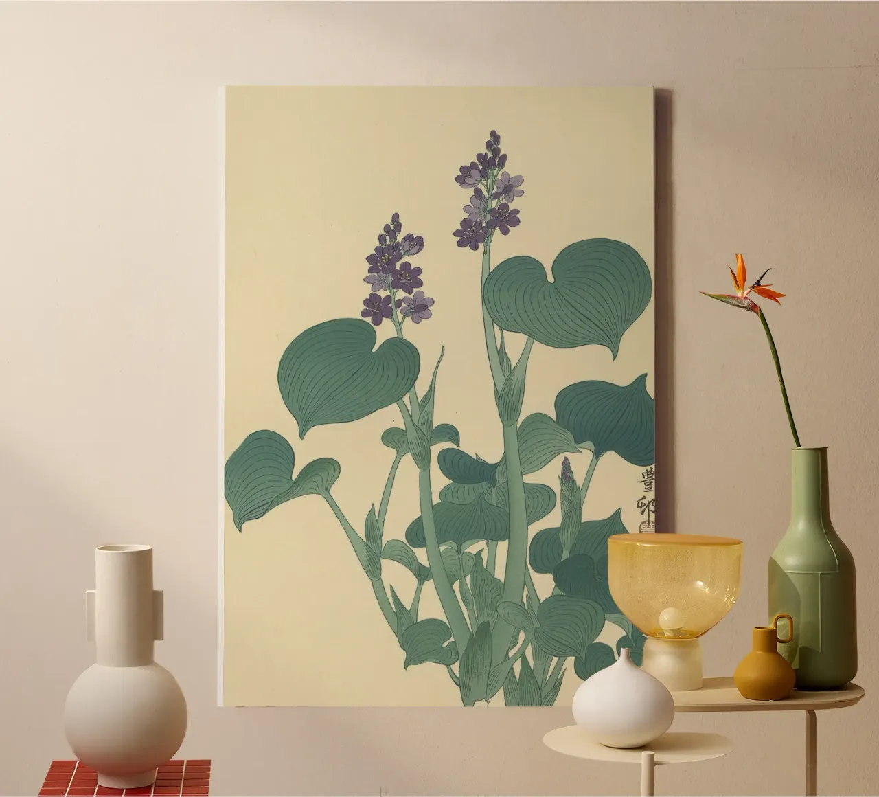 Bloeiende hosta - Ohara Koson canvas met Baklijst van William Store