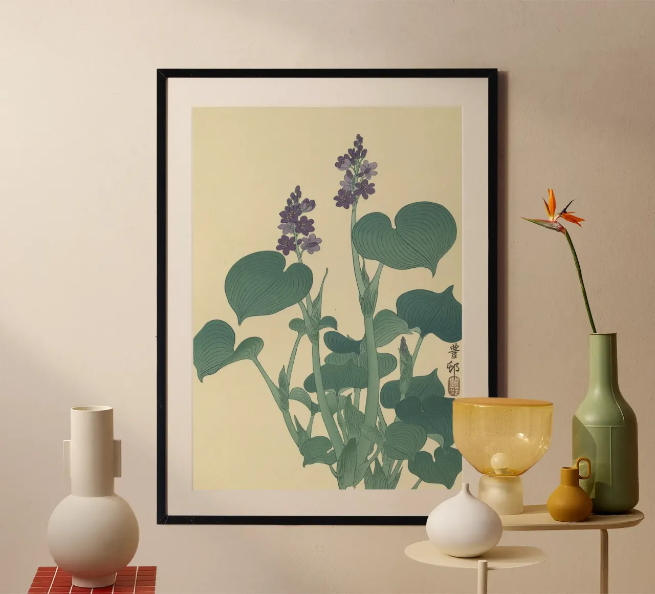 Hosta Bloeiende - Ohara Koson poster con telaio in legno da William Store
