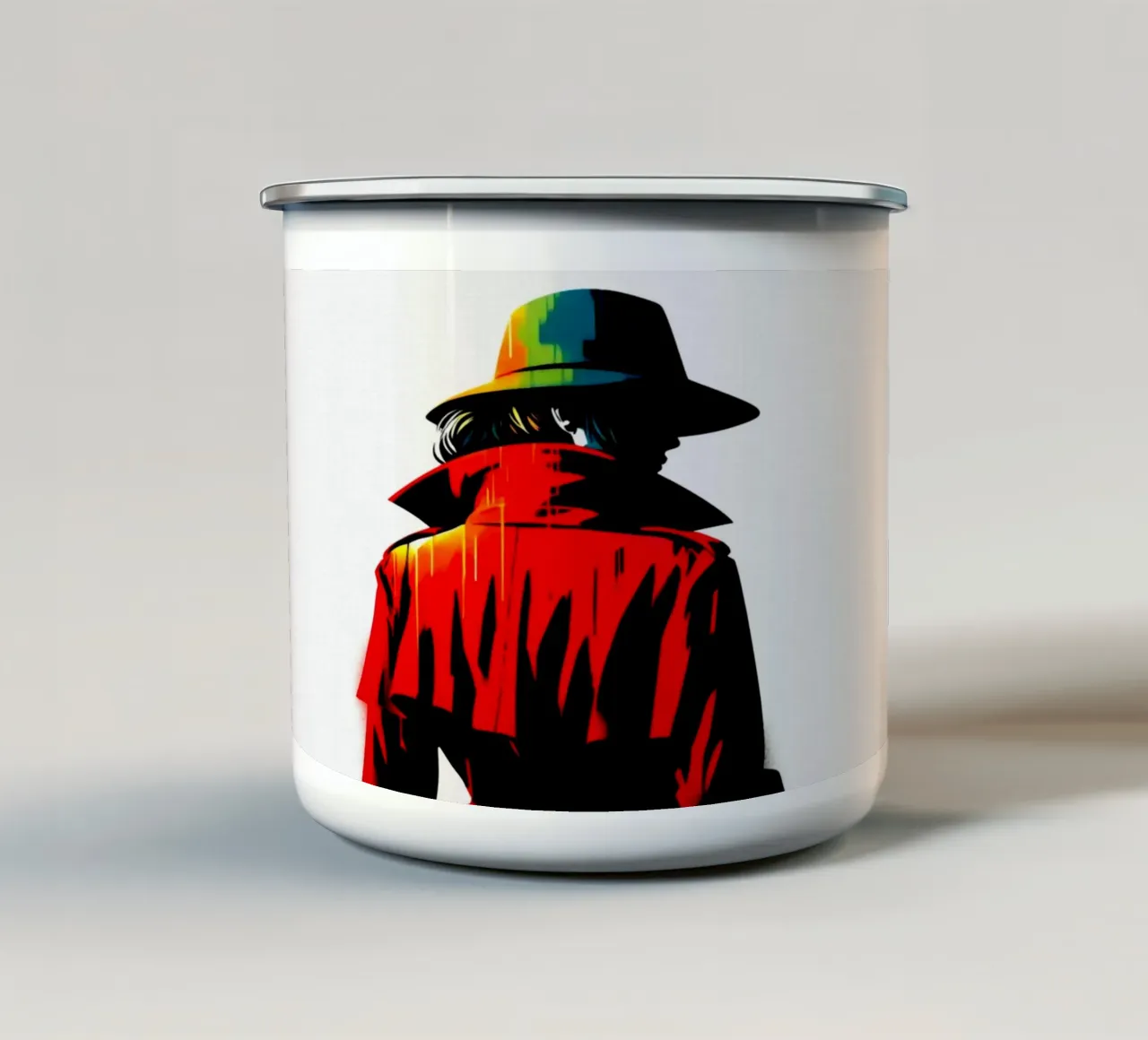 Red Trenchcoat – Stencil, Graffiti & Streetart tazza in smalto da STAN Z.