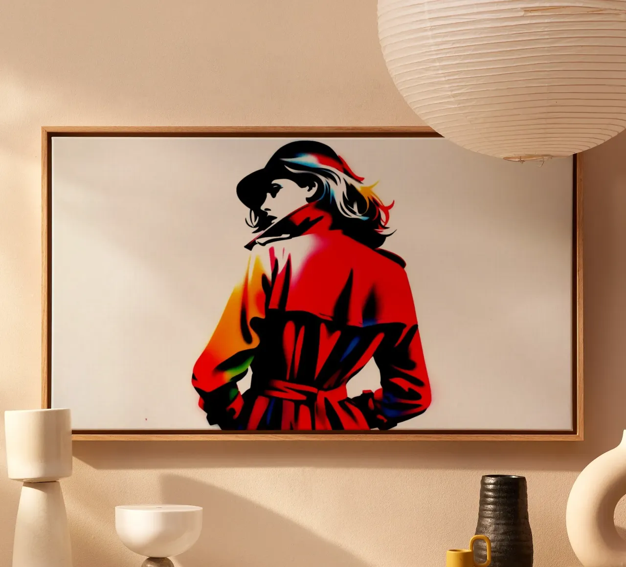 Red Trenchcoat – Stencil, Graffiti & Streetart tela con Cornice a cassetta da STAN Z.