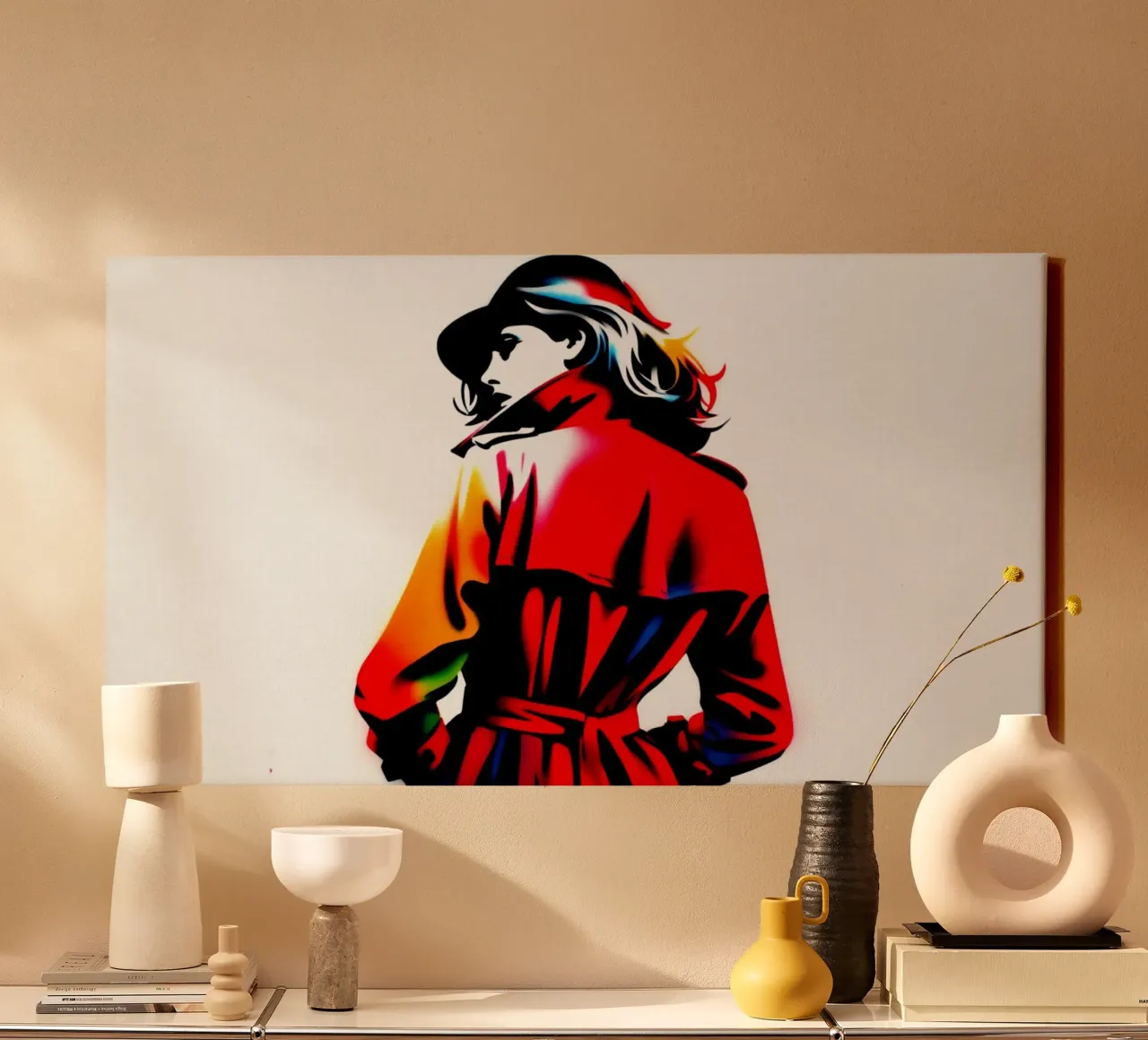 Red Trenchcoat – Stencil, Graffiti & Streetart tela con Cornice a cassetta da STAN Z.