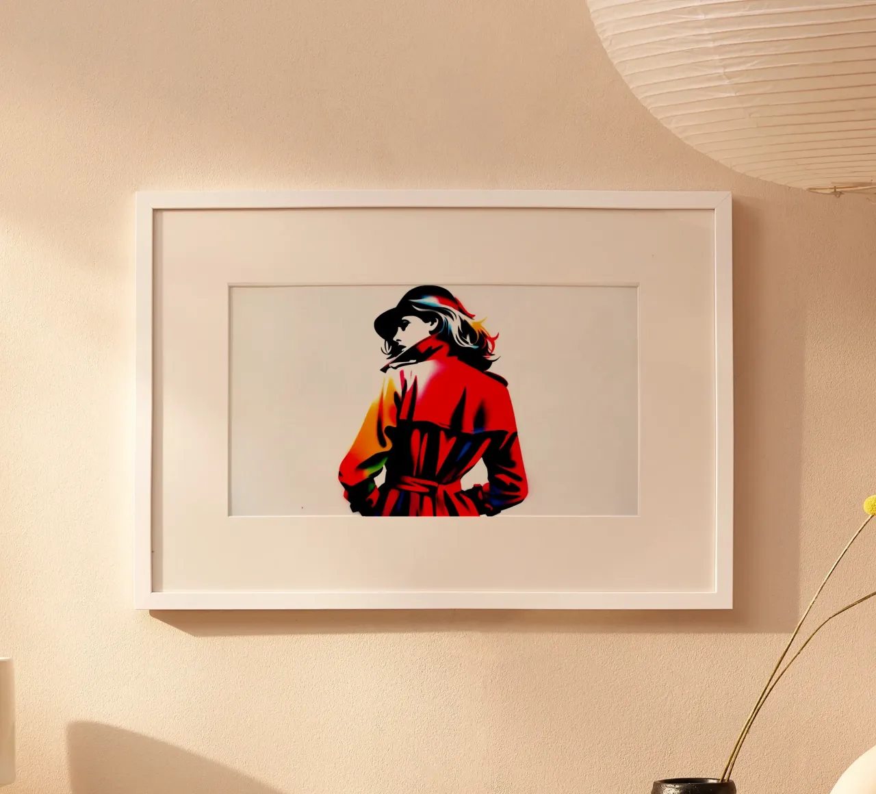 Red Trenchcoat – Stencil, Graffiti & Streetart poster con telaio in legno da STAN Z.