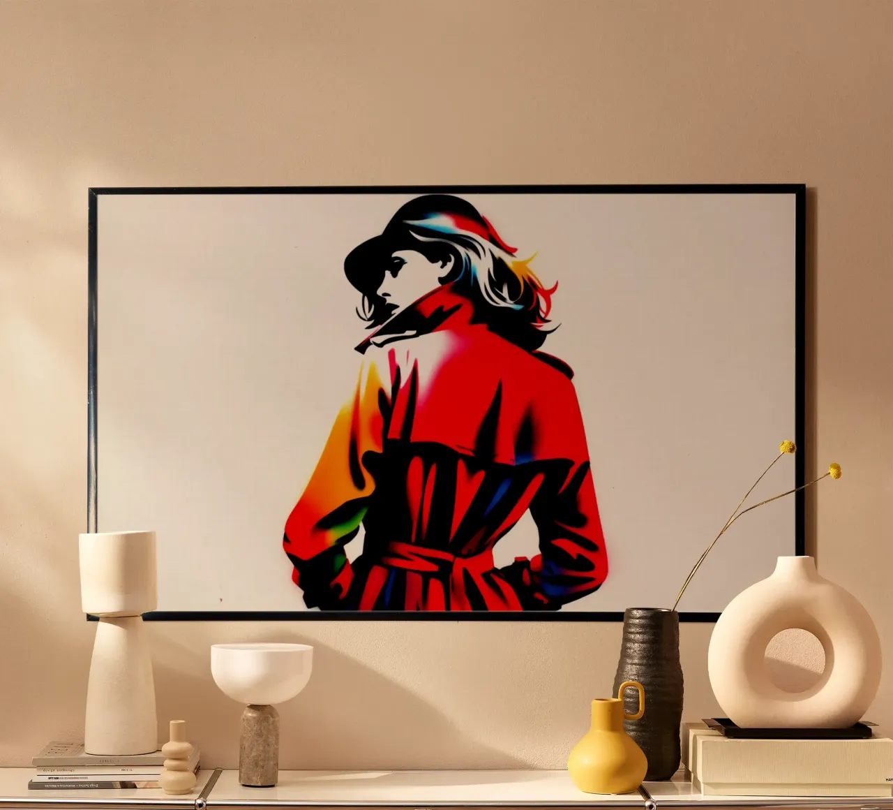 Red Trenchcoat – Stencil, Graffiti & Streetart poster con telaio in legno da STAN Z.
