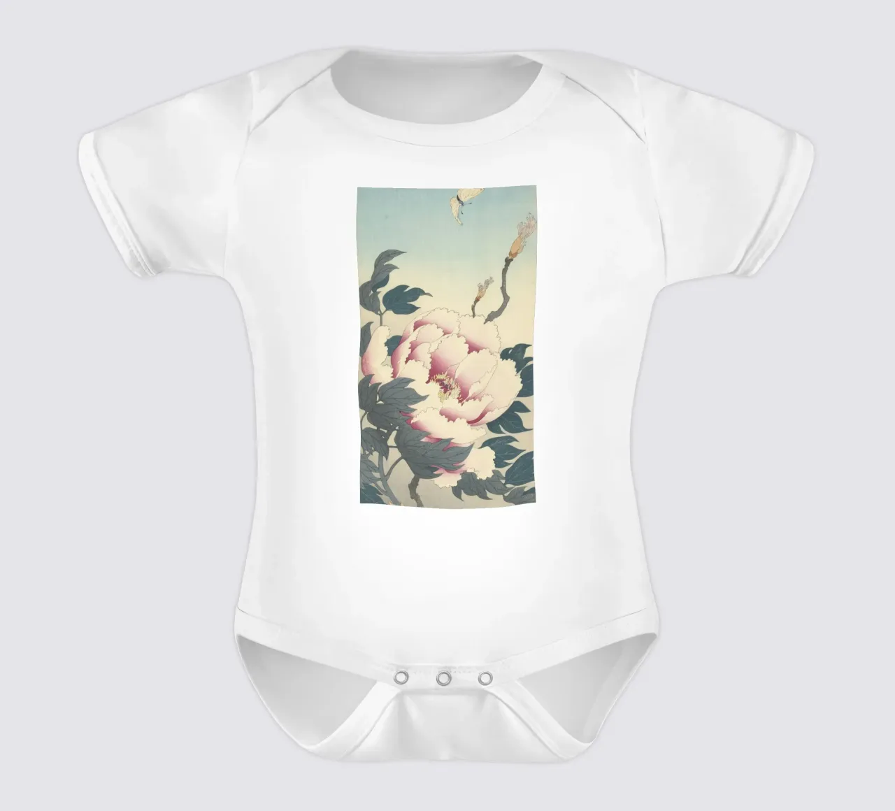 Peony with Butterfly- Ohara Koson short-sleeve baby romper by William Store