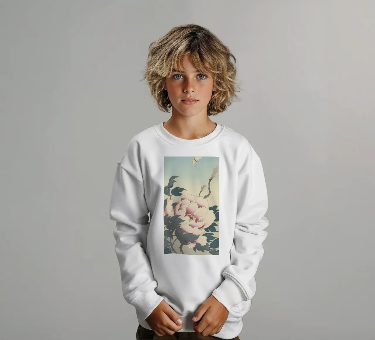 Peonia con farfalla - Ohara Koson felpa bambino da William Store