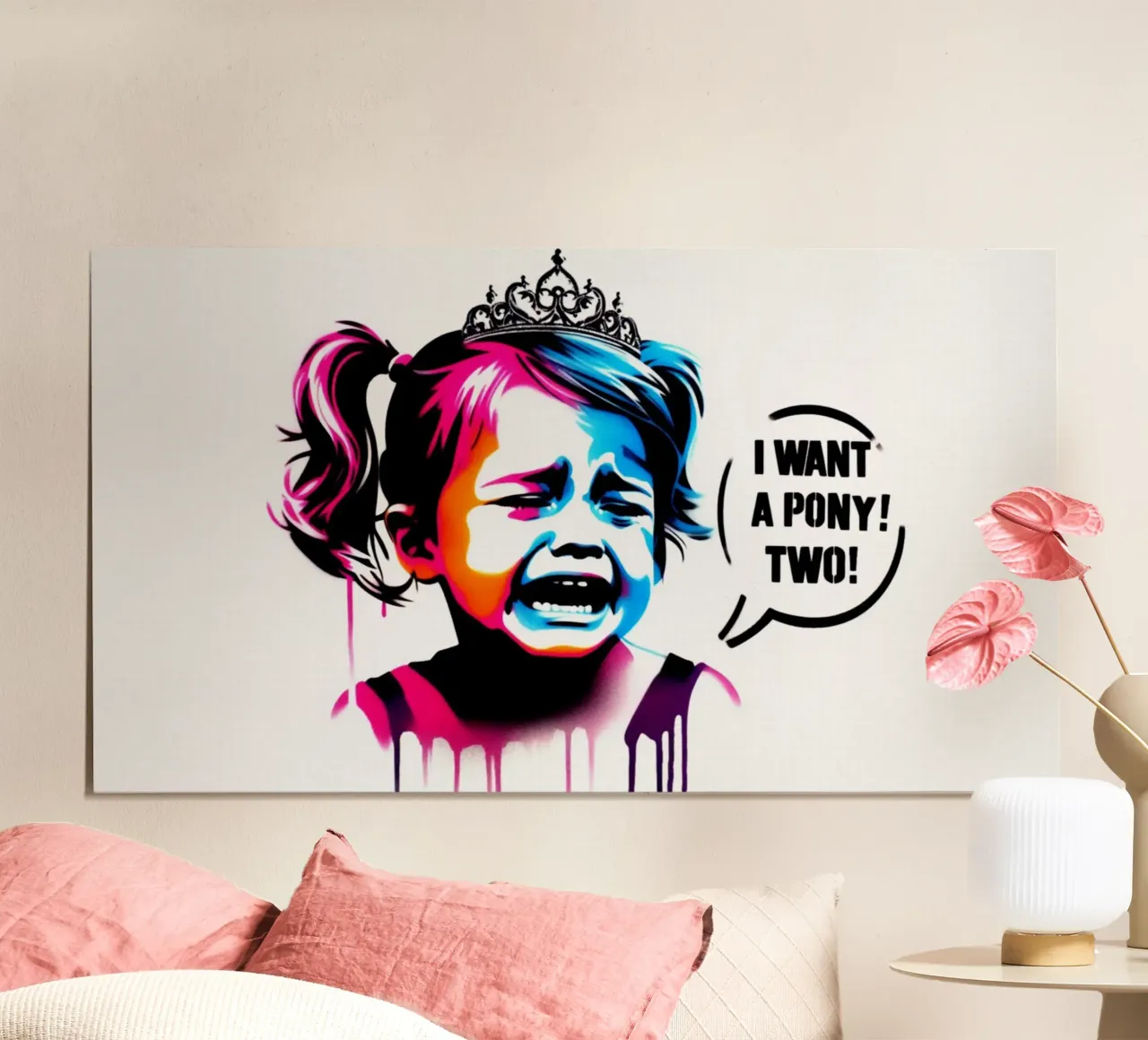 I want a pony – Stencil, Graffiti & Streetart Poster mit Aluminium Rahmen von STAN Z.