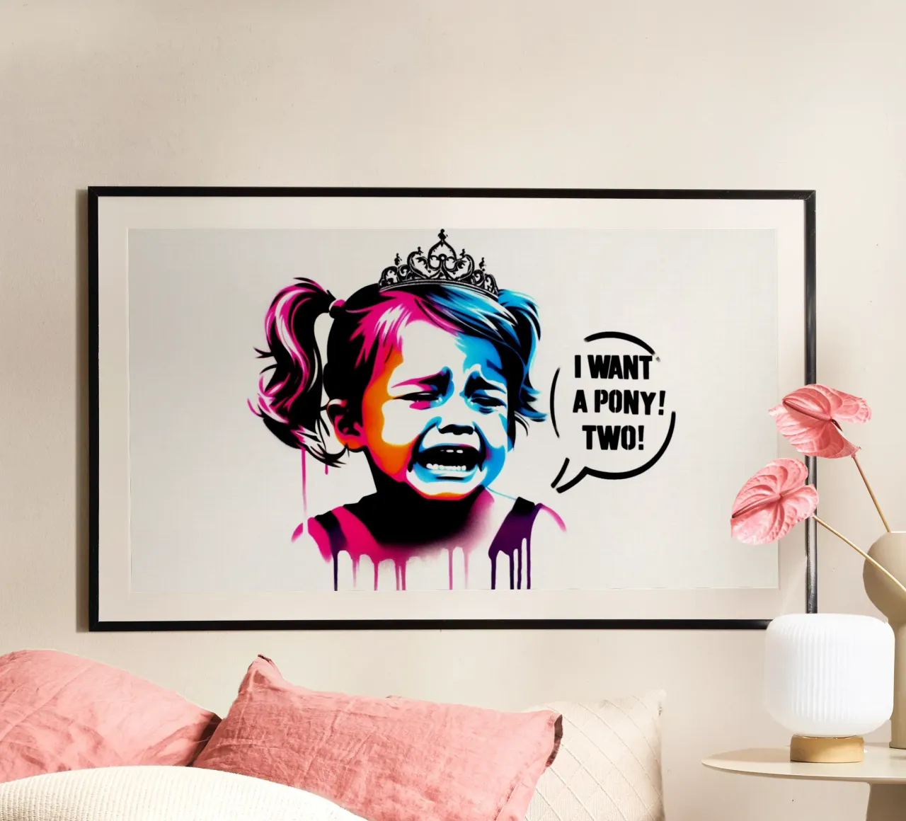 I want a pony – Stencil, Graffiti & Streetart Poster mit Aluminium Rahmen von STAN Z.