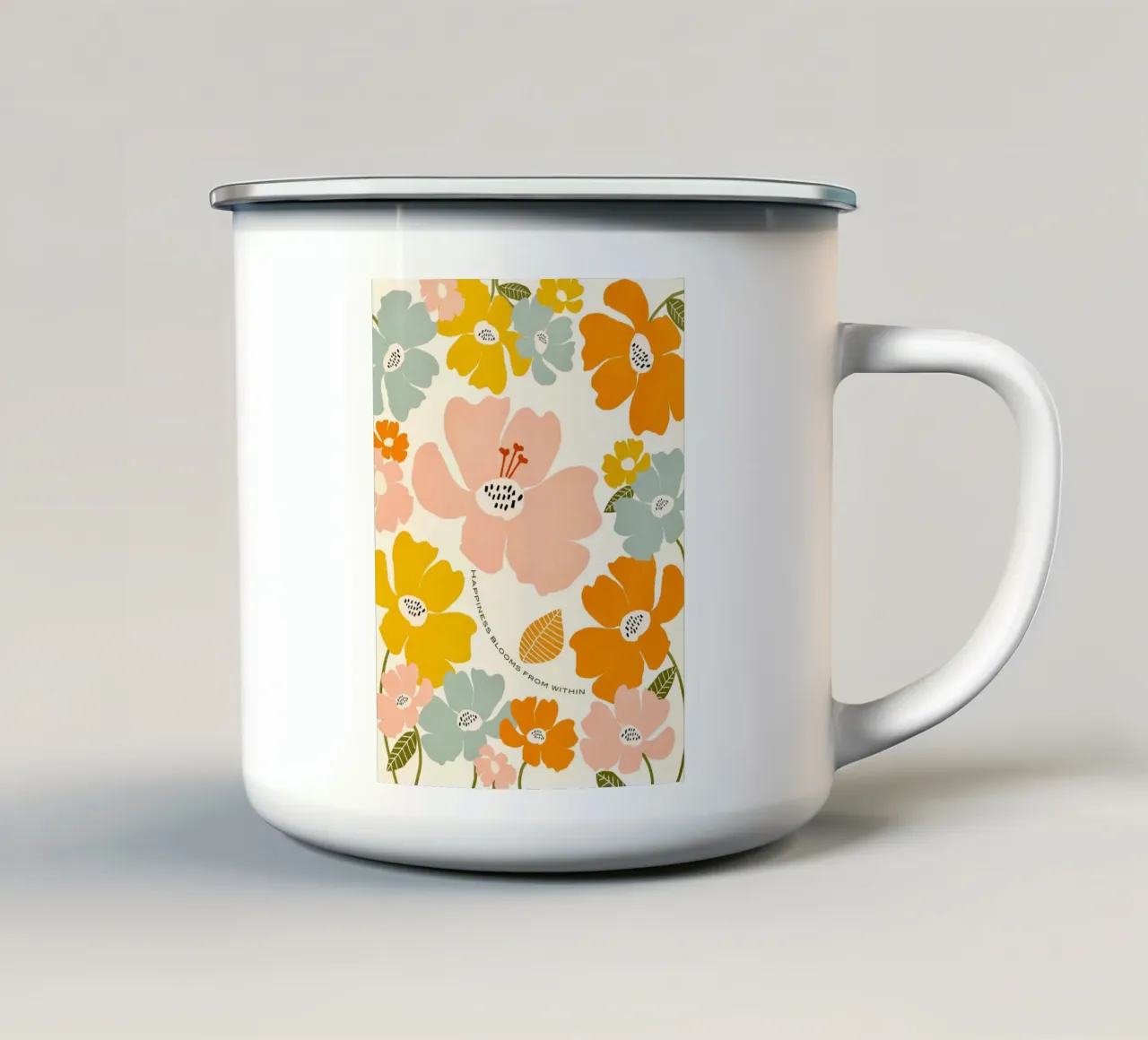 La felicità fiorisce tazza in smalto da Gale Switzer