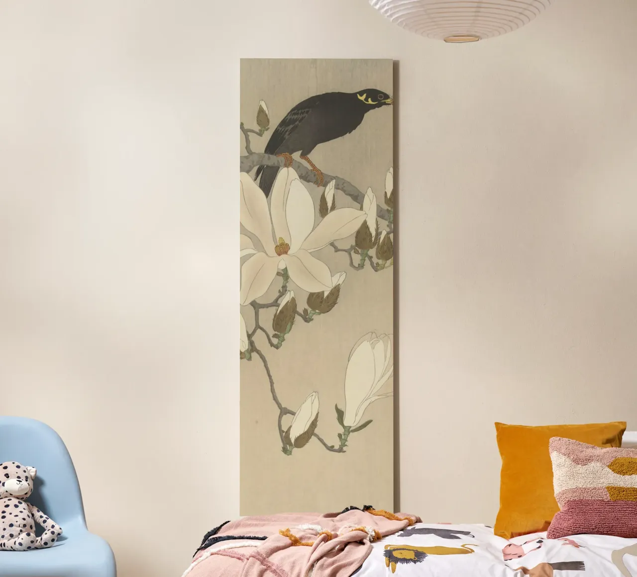 Myna on Magnolia Branch, Ohara Koson, canvas with Floater frame by William Store