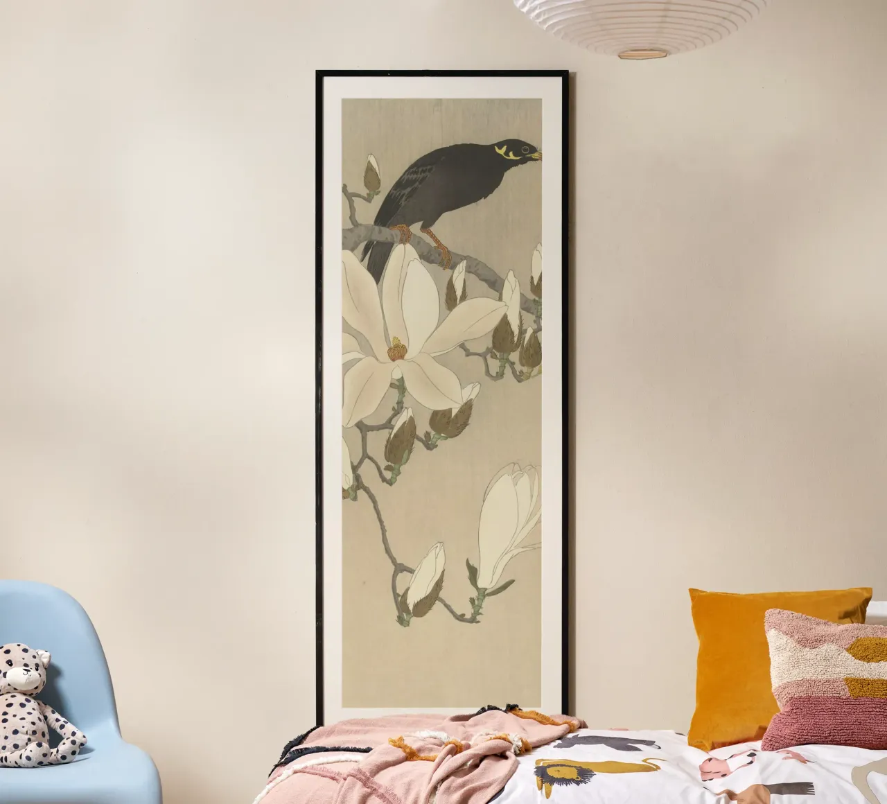 Myna sul ramo di Magnolia, Ohara Koson, poster con telaio in plastica da William Store