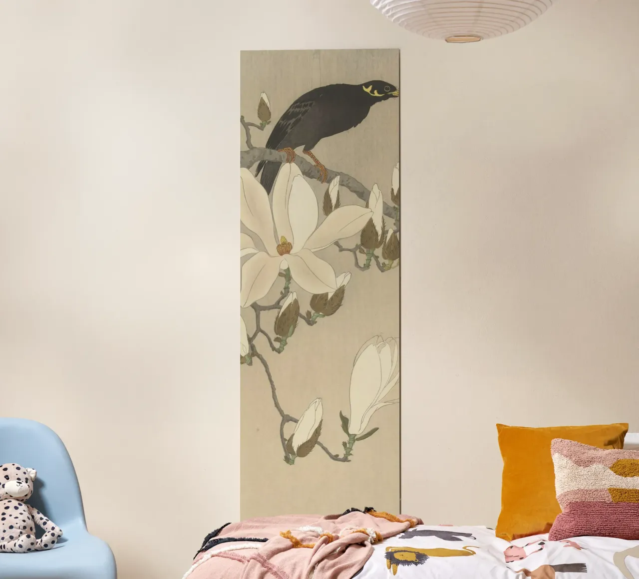 Myna sul ramo di Magnolia, Ohara Koson, poster con telaio in plastica da William Store