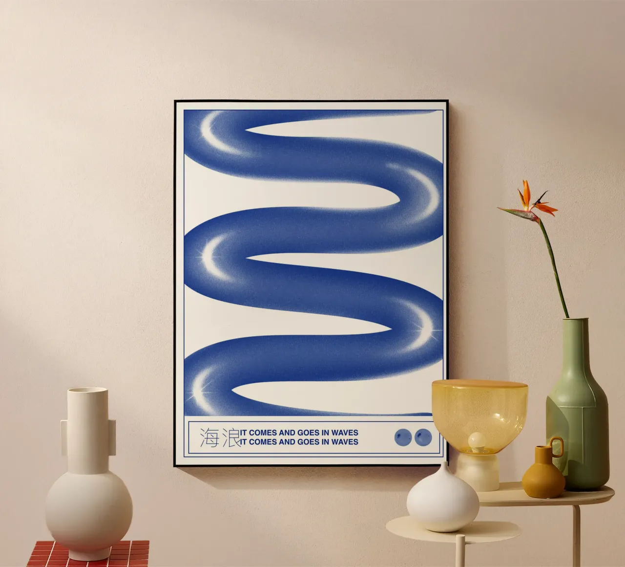 Poster di design grafico Blue Waves plexiglass da Peaches Art Prints