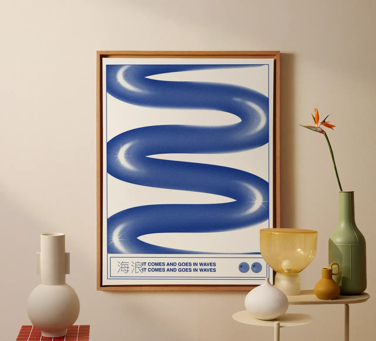Poster di design grafico Blue Waves tela con Cornice a cassetta da Peaches Art Prints
