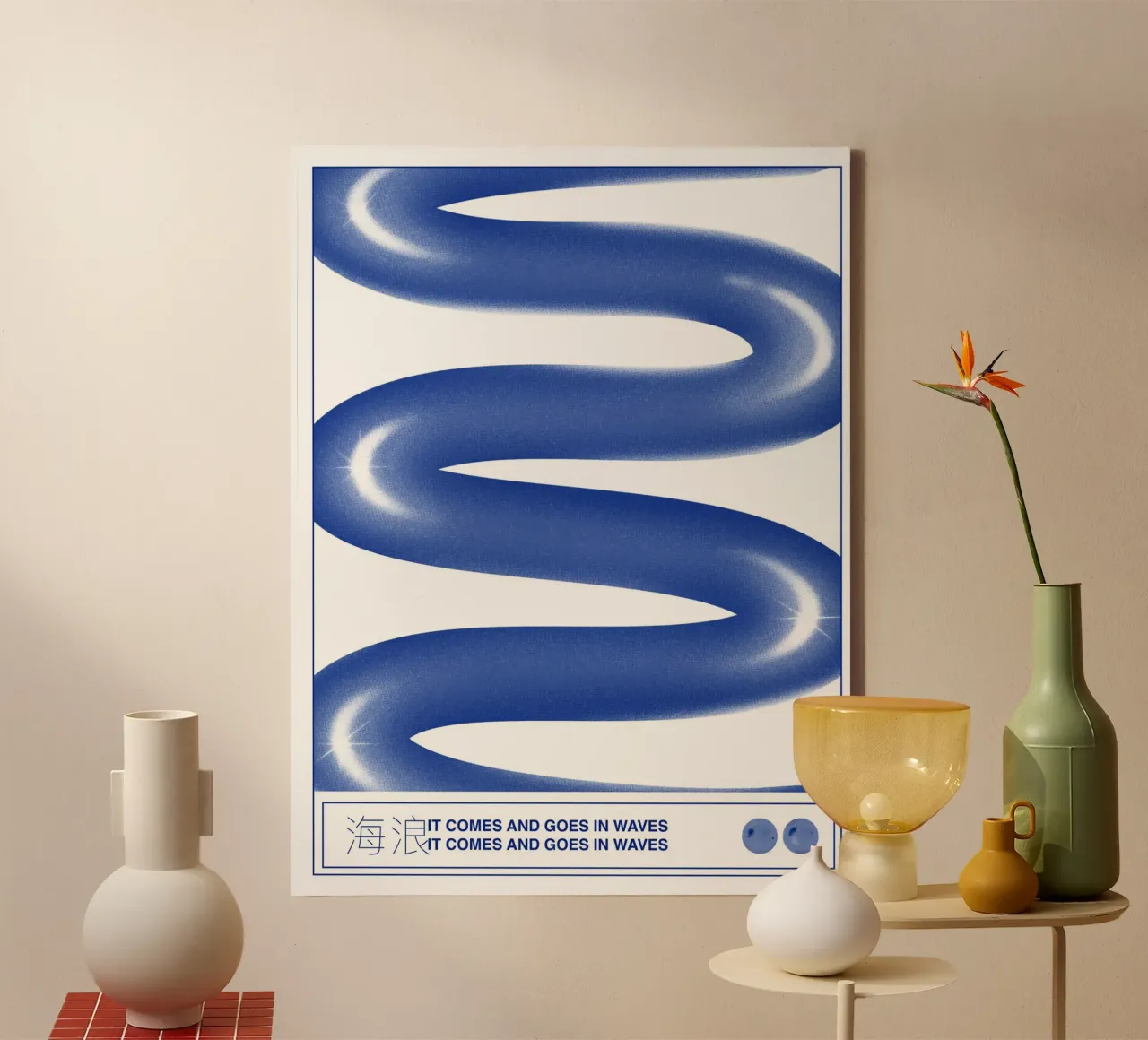 Poster di design grafico Blue Waves tela con Cornice a cassetta da Peaches Art Prints