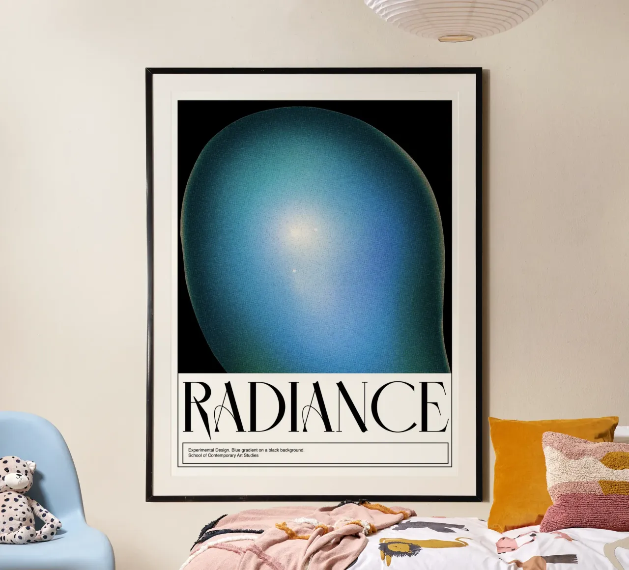 Radiosità, poster di design grafico retrò poster con telaio in alluminio da Peaches Art Prints