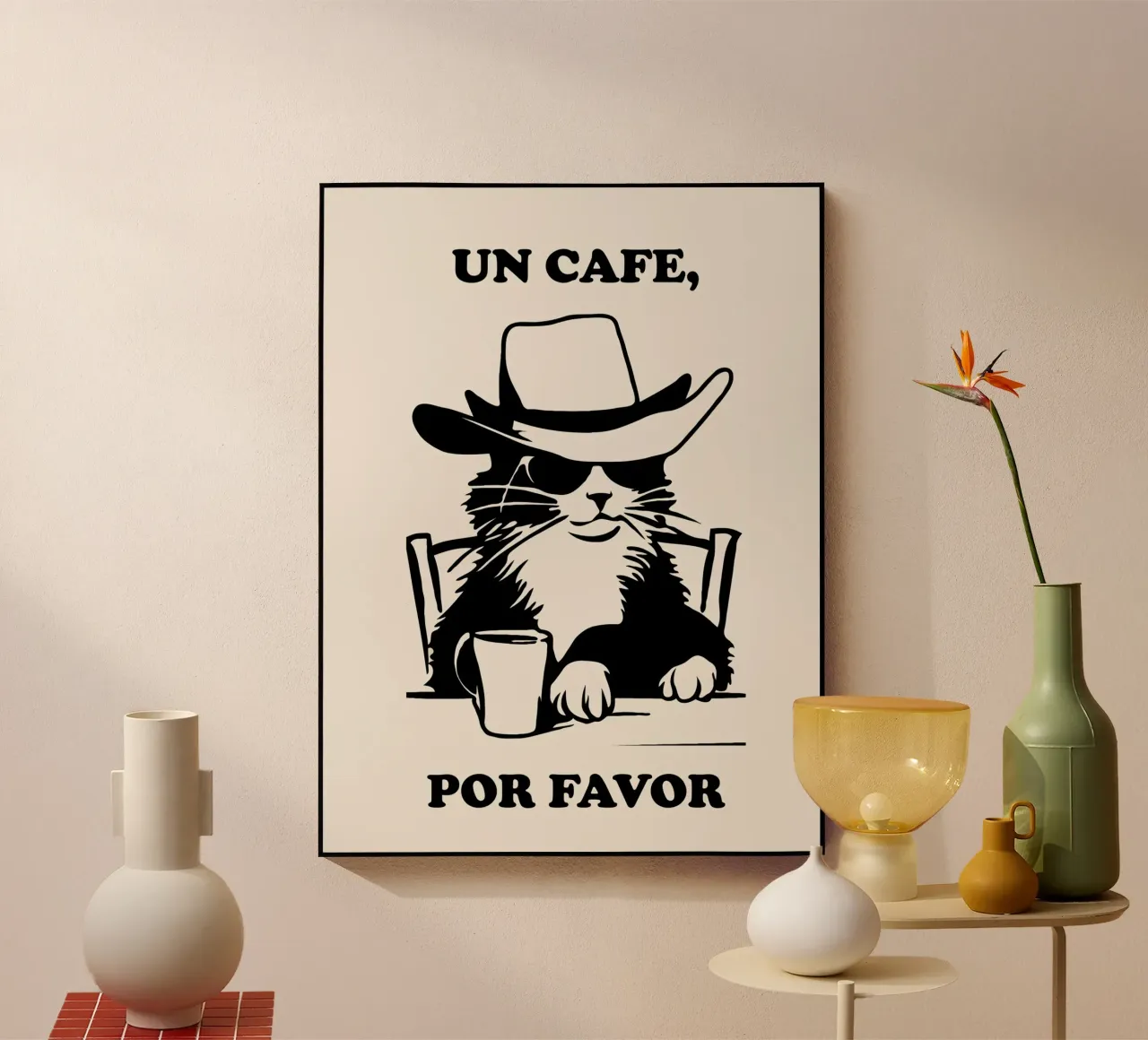Cat Cofffe Art, Un Cafe Por Favour plexiglass da Peaches Art Prints
