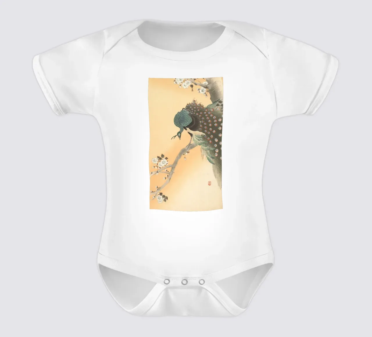 Pavone sul ciliegio - Ohara Koson body neonato maniche corte da William Store