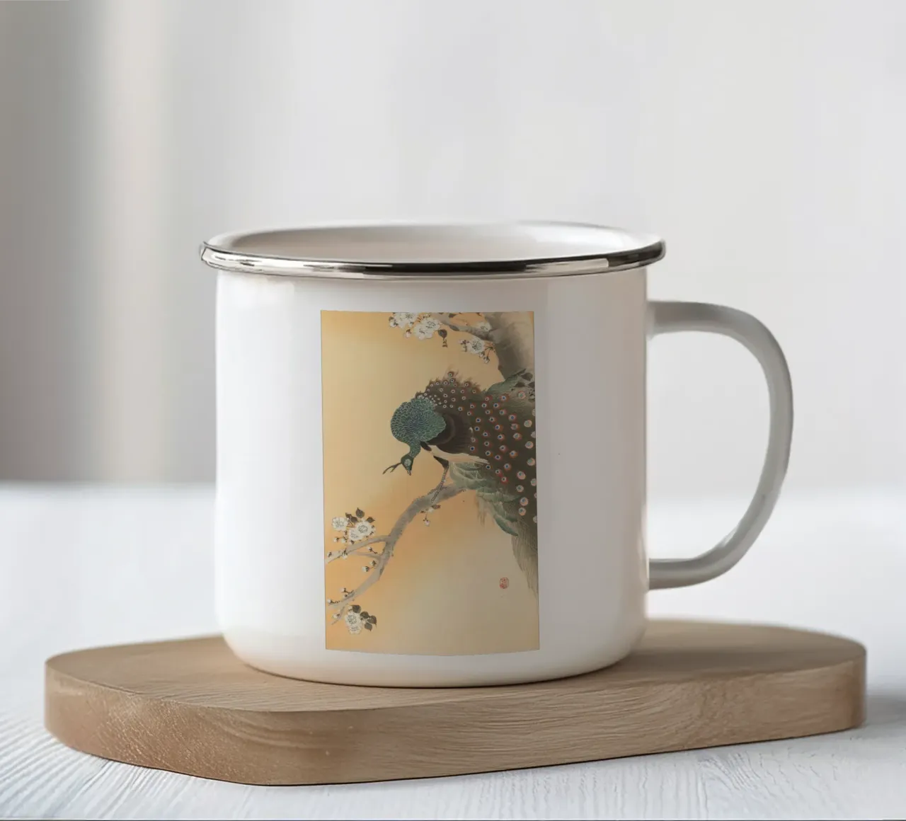 Pavone sul ciliegio - Ohara Koson tazza in smalto da William Store