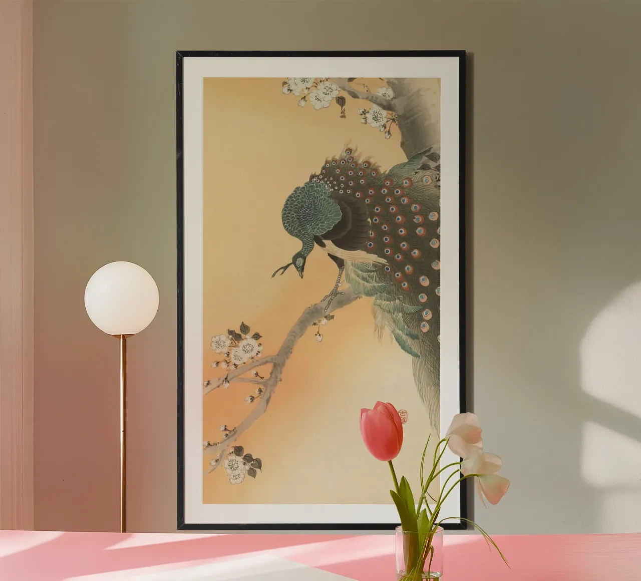 Pavone sul ciliegio - Ohara Koson poster con telaio in plastica da William Store