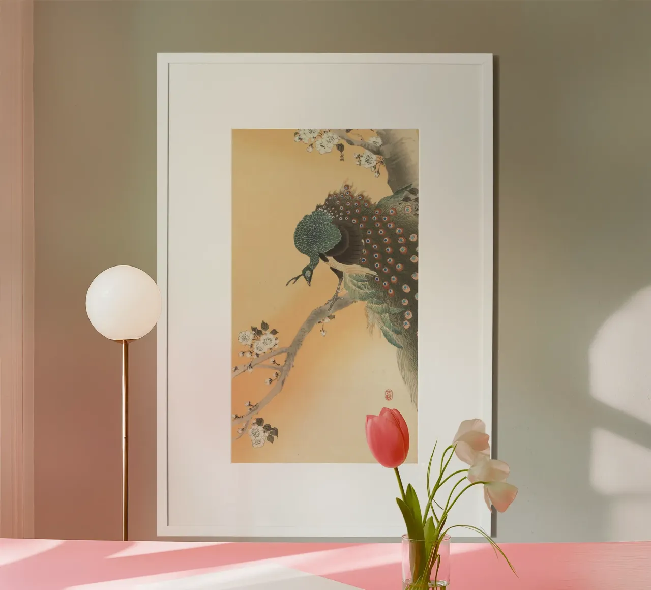 Pavone sul ciliegio - Ohara Koson poster con telaio in plastica da William Store