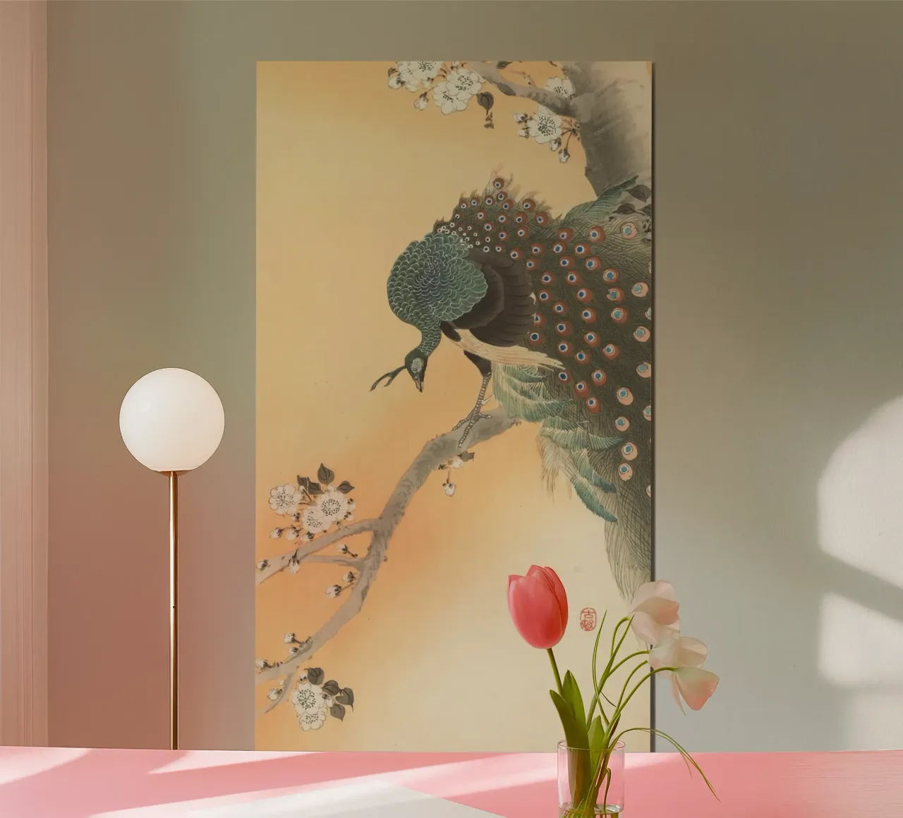 Pavone sul ciliegio - Ohara Koson poster con telaio in plastica da William Store