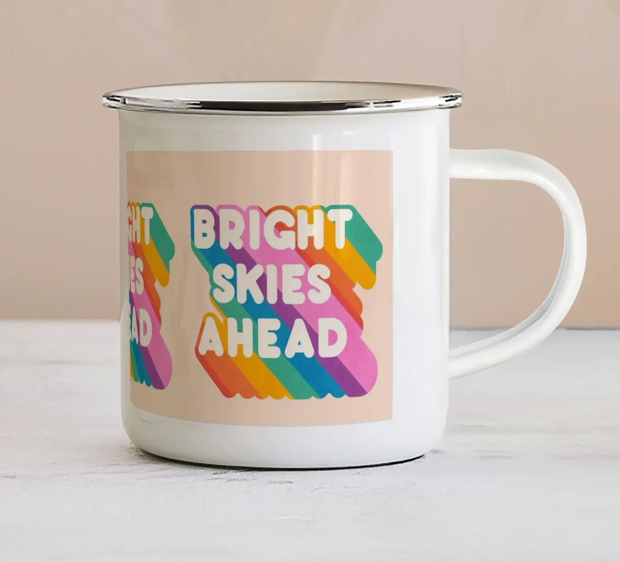 Retro Rainbow "Bright Skies Ahead" Art Print tazza in smalto da showmemars