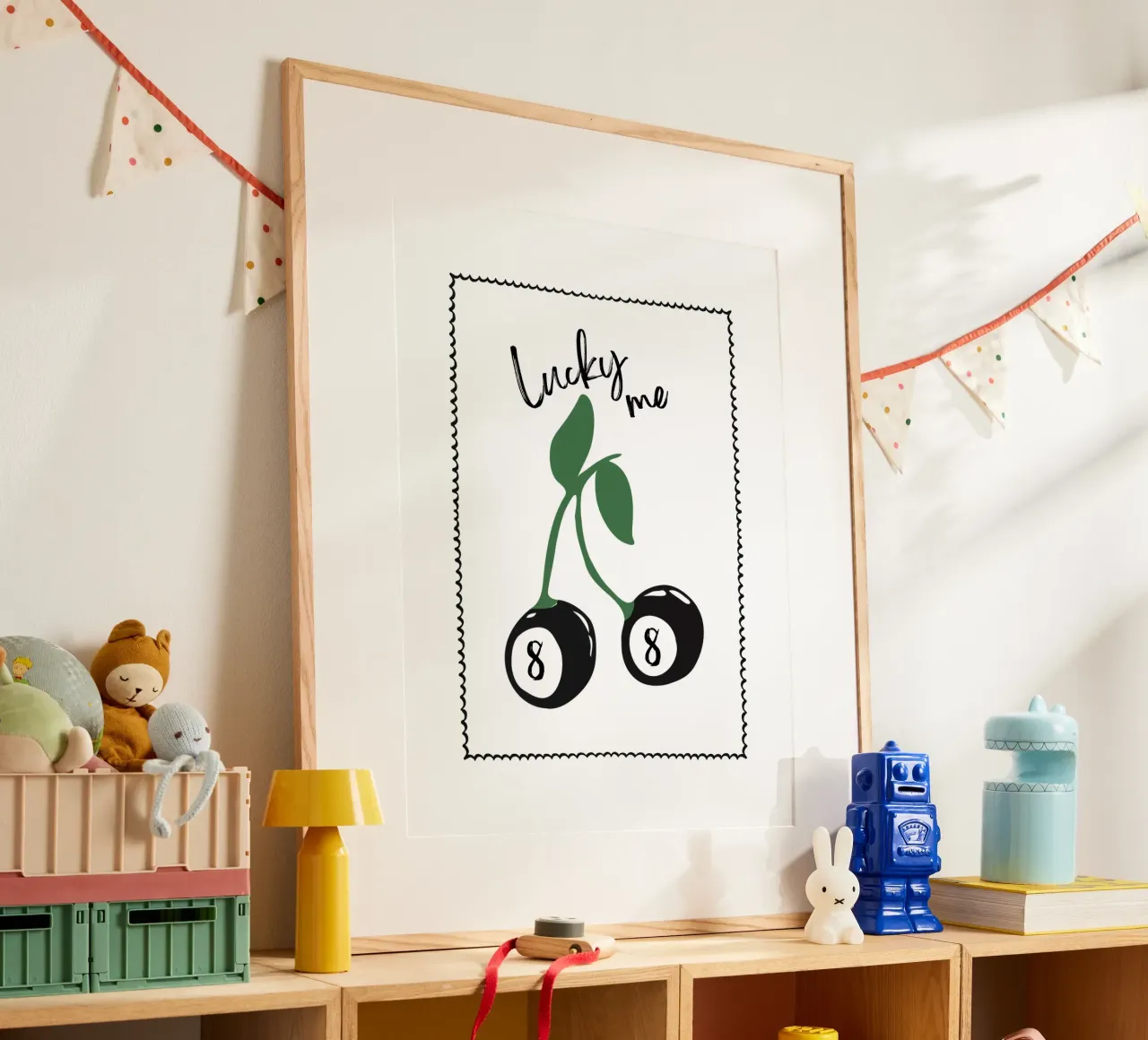 Lucky Me, palla di cibo a 8 ciliegie con stampa trendy e retrò poster da Peaches Art Prints