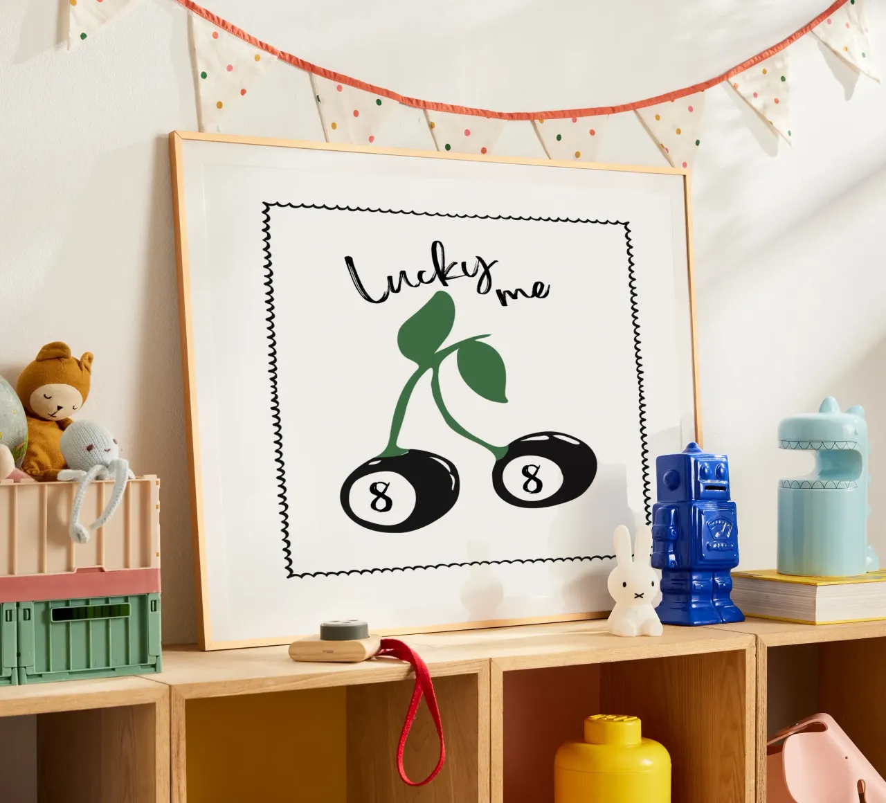 Lucky Me, palla di cibo a 8 ciliegie con stampa trendy e retrò poster da Peaches Art Prints
