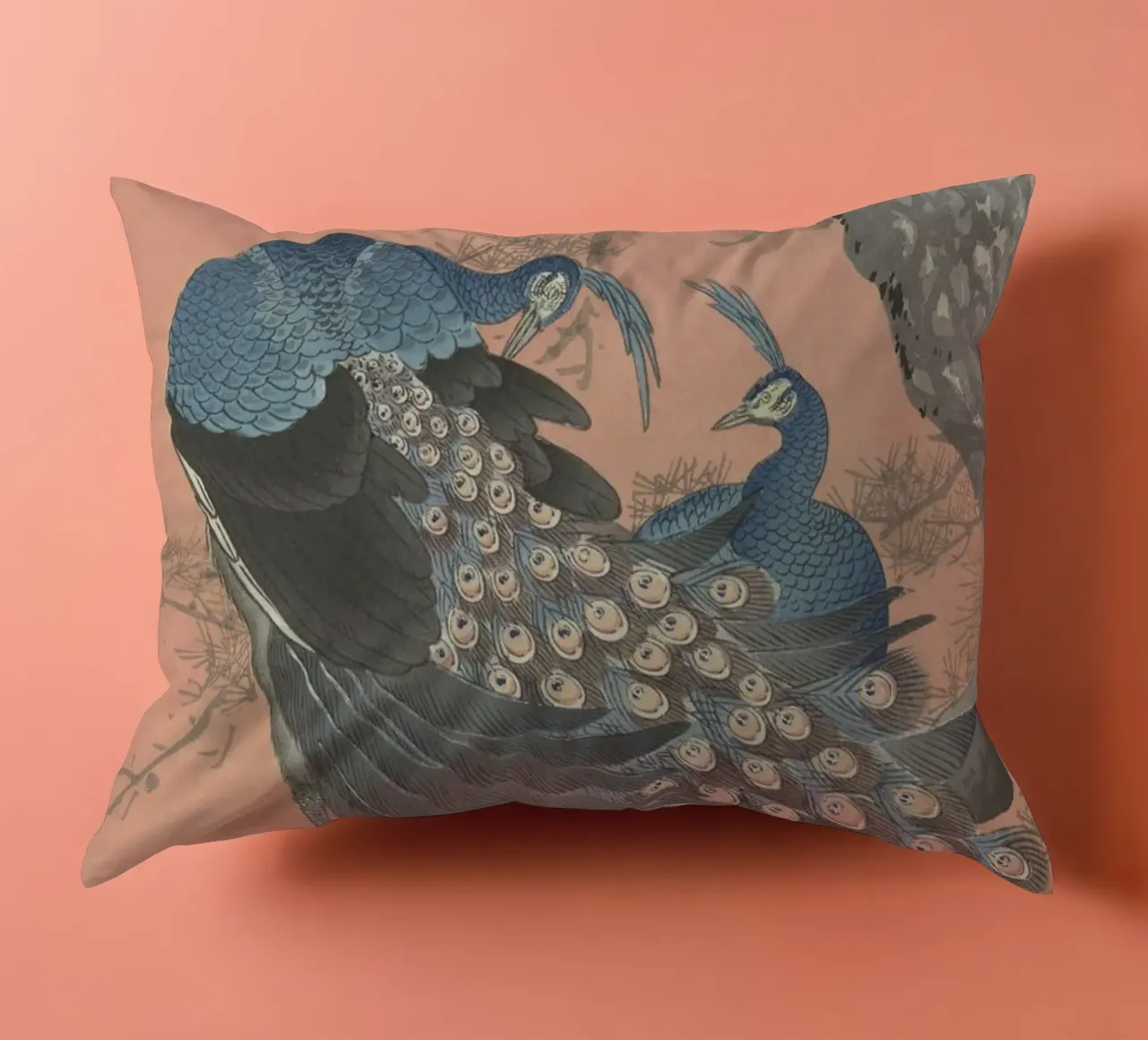 Deux paons sur une branche d'arbre - Ohara Koson coussin de William Store