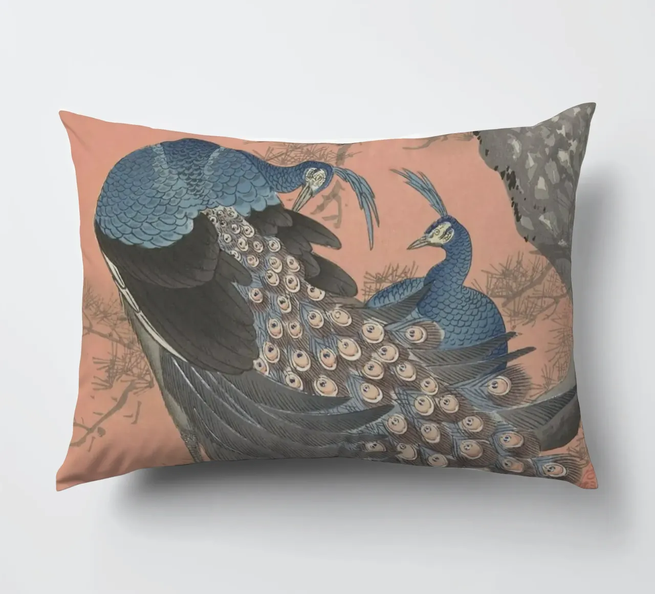 Deux paons sur une branche d'arbre - Ohara Koson coussin de William Store