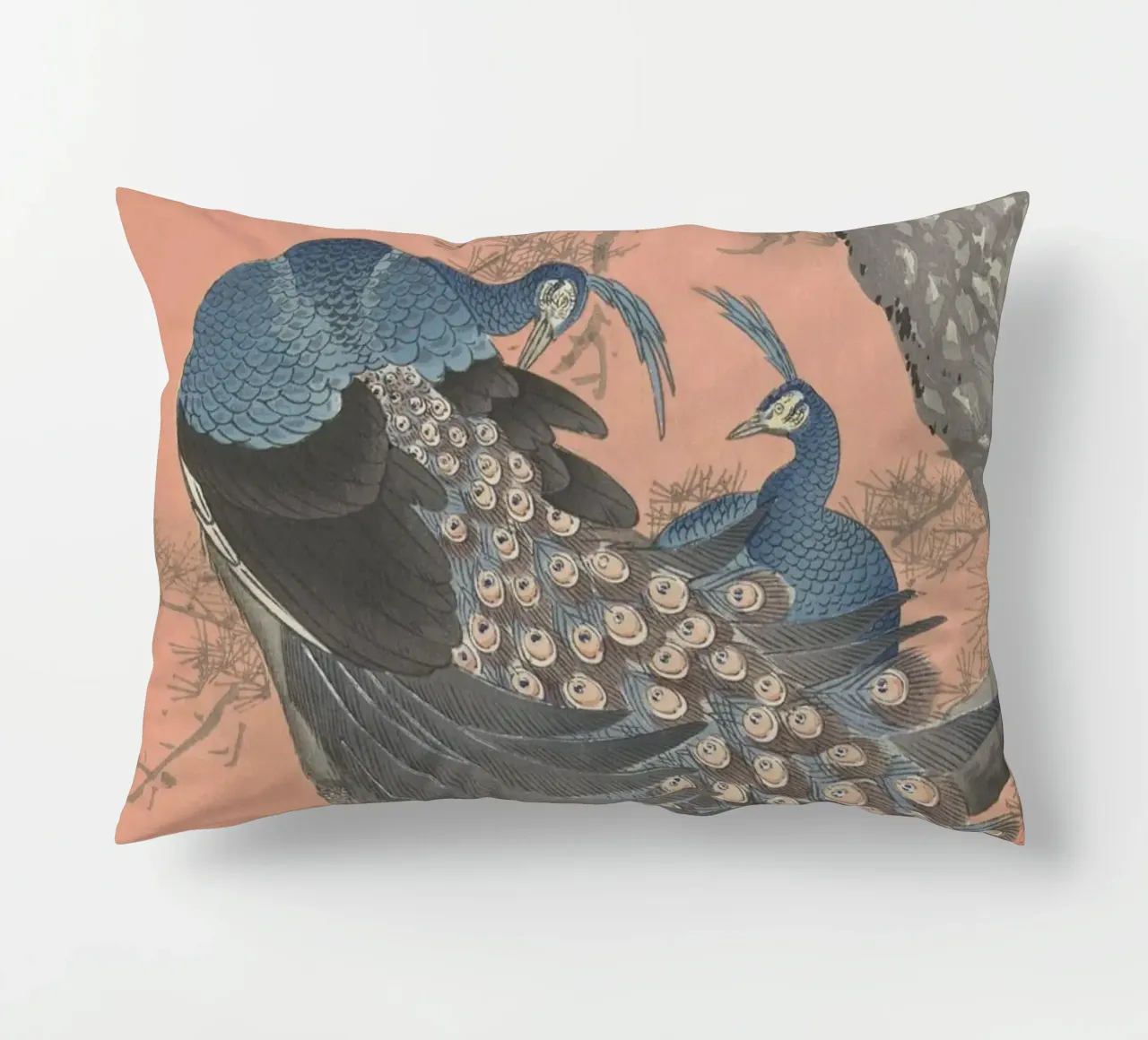 Deux paons sur une branche d'arbre - Ohara Koson coussin de William Store