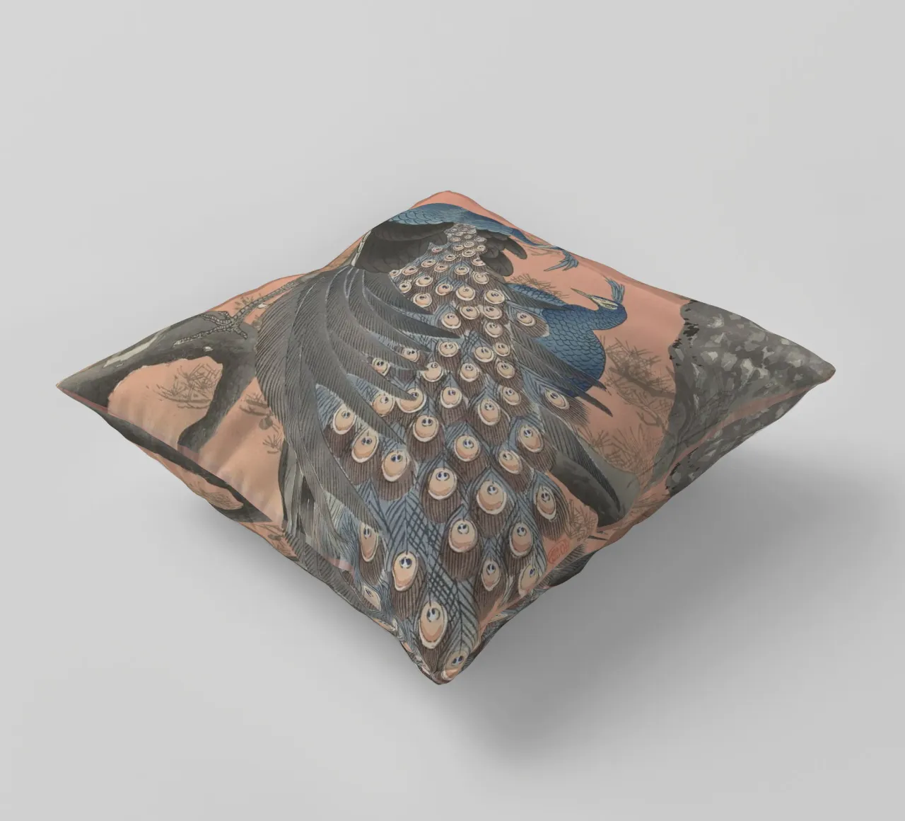 Deux paons sur une branche d'arbre - Ohara Koson coussin de William Store