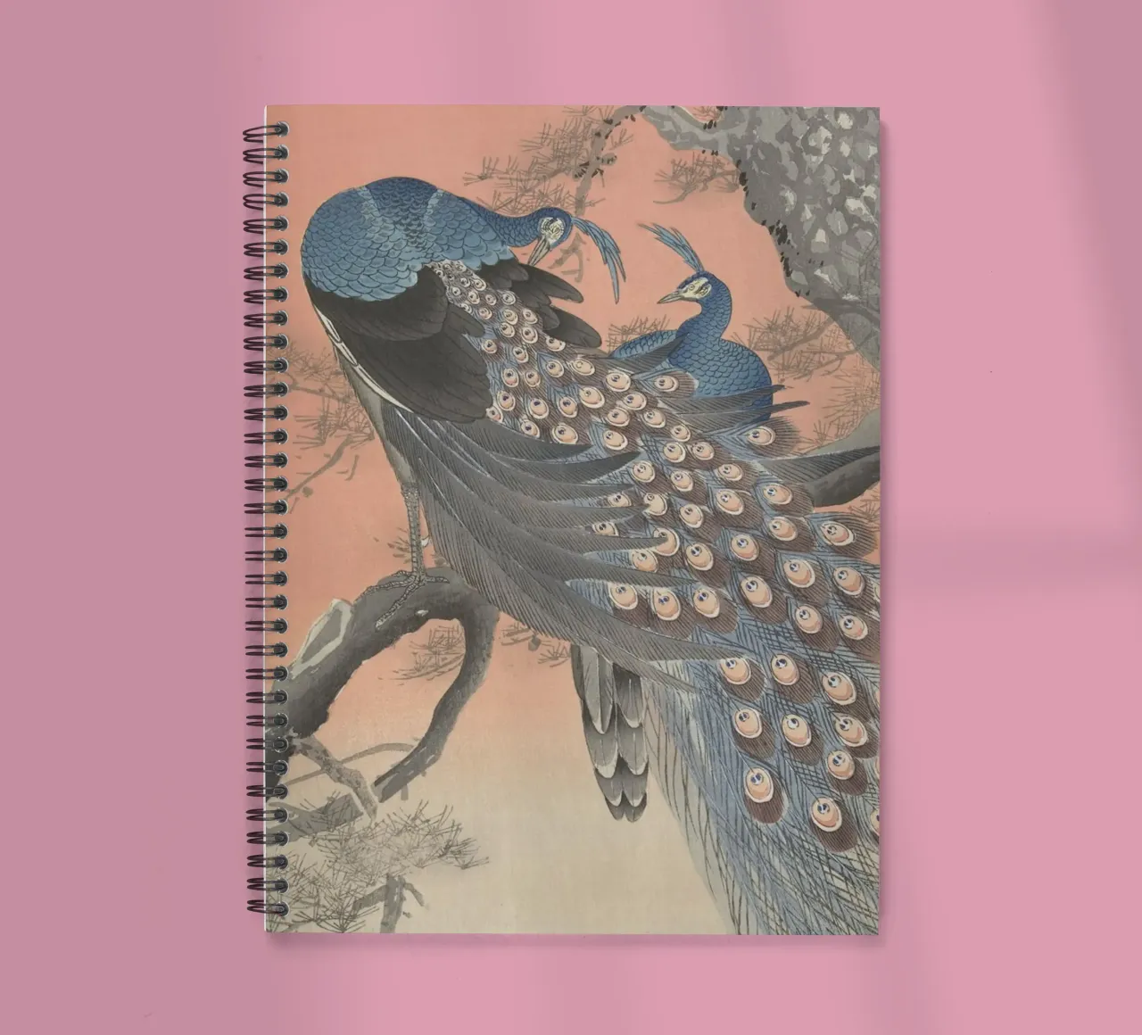 Two peacocks on tree branch - Ohara Koson spiral notebook by William Store