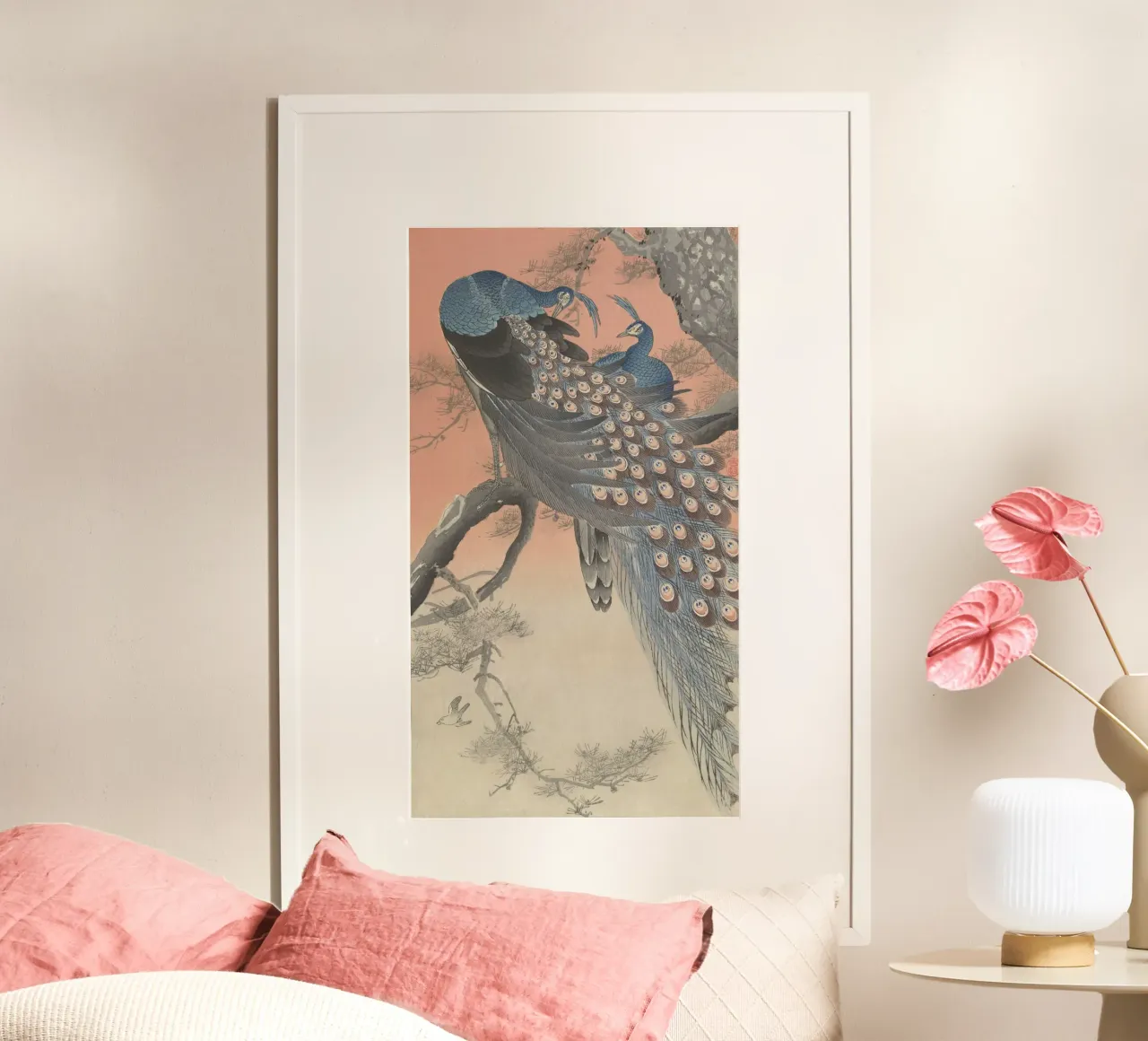 Two peacocks on tree branch - Ohara Koson hahnemühle by William Store