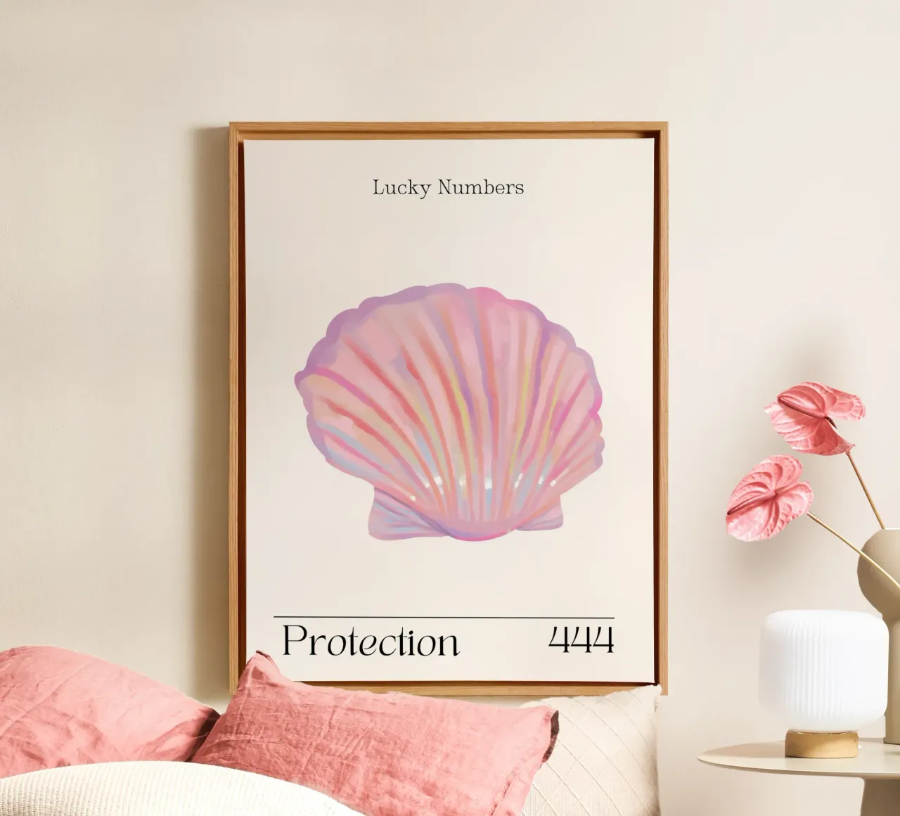 Conchiglia rosa, angelo della protezione Numeri 444 tela con Cornice a cassetta da Peaches Art Prints