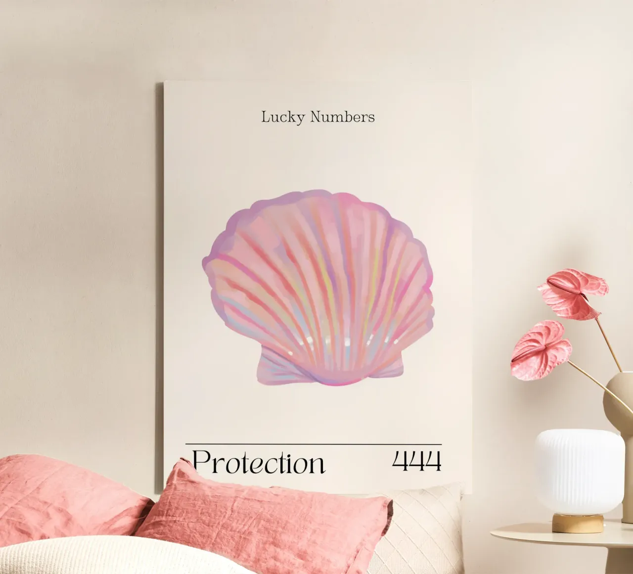 Conchiglia rosa, angelo della protezione Numeri 444 tela con Cornice a cassetta da Peaches Art Prints