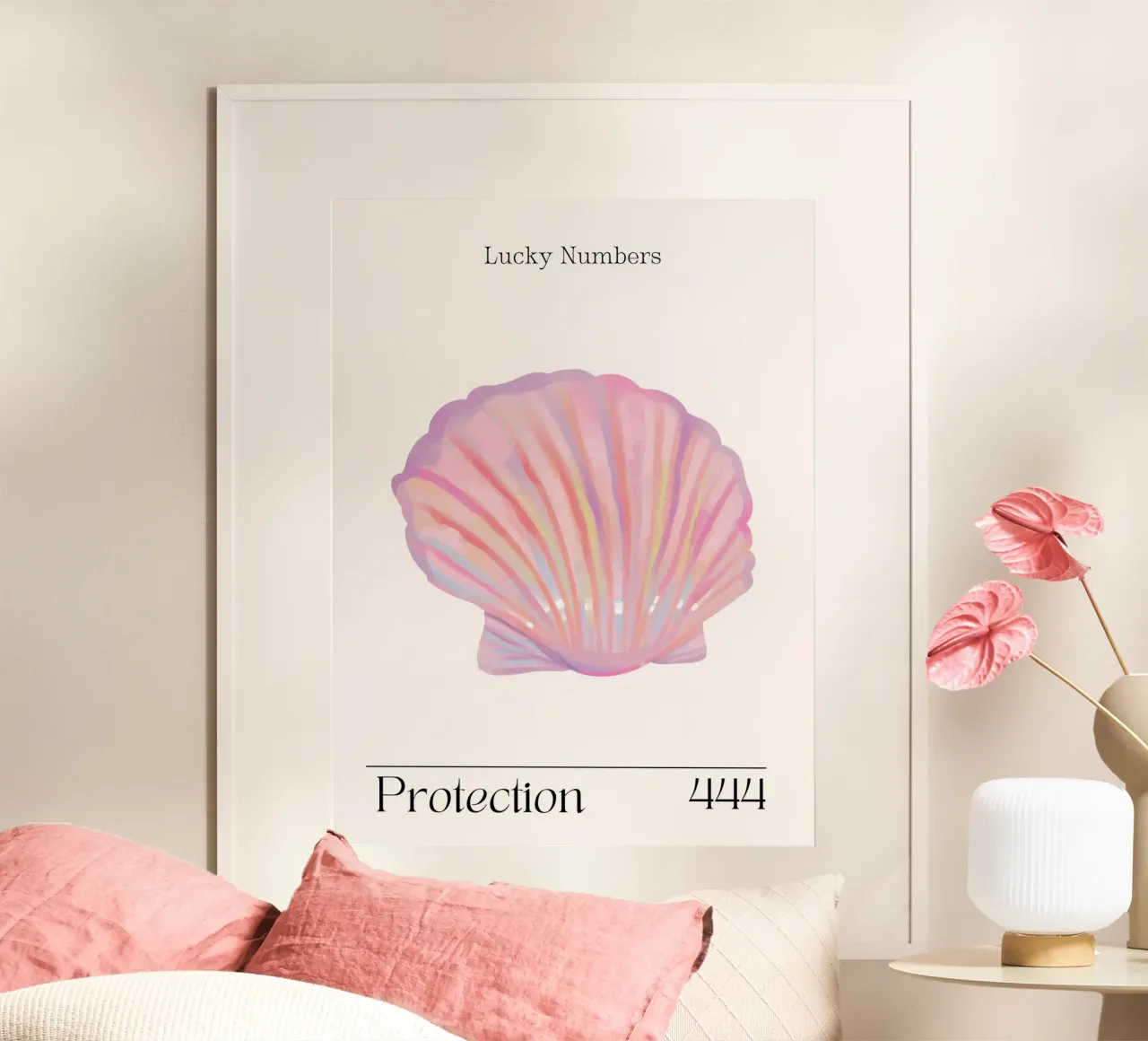 Conchiglia rosa, angelo della protezione Numeri 444 poster da Peaches Art Prints