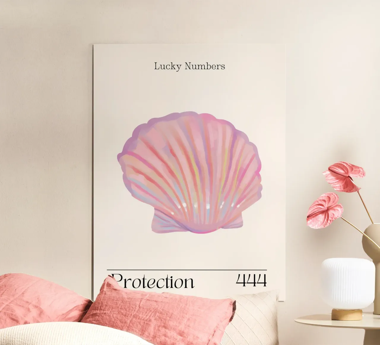Conchiglia rosa, angelo della protezione Numeri 444 poster da Peaches Art Prints
