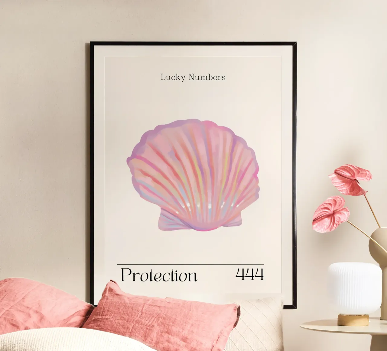 Conchiglia rosa, angelo della protezione Numeri 444 poster da Peaches Art Prints