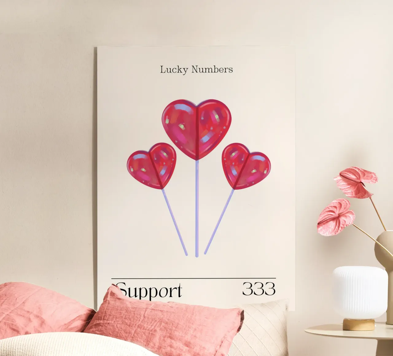 Cuori, numeri fortunati, retrò, sostegno, numeri degli angeli, 333 plexiglass da Peaches Art Prints