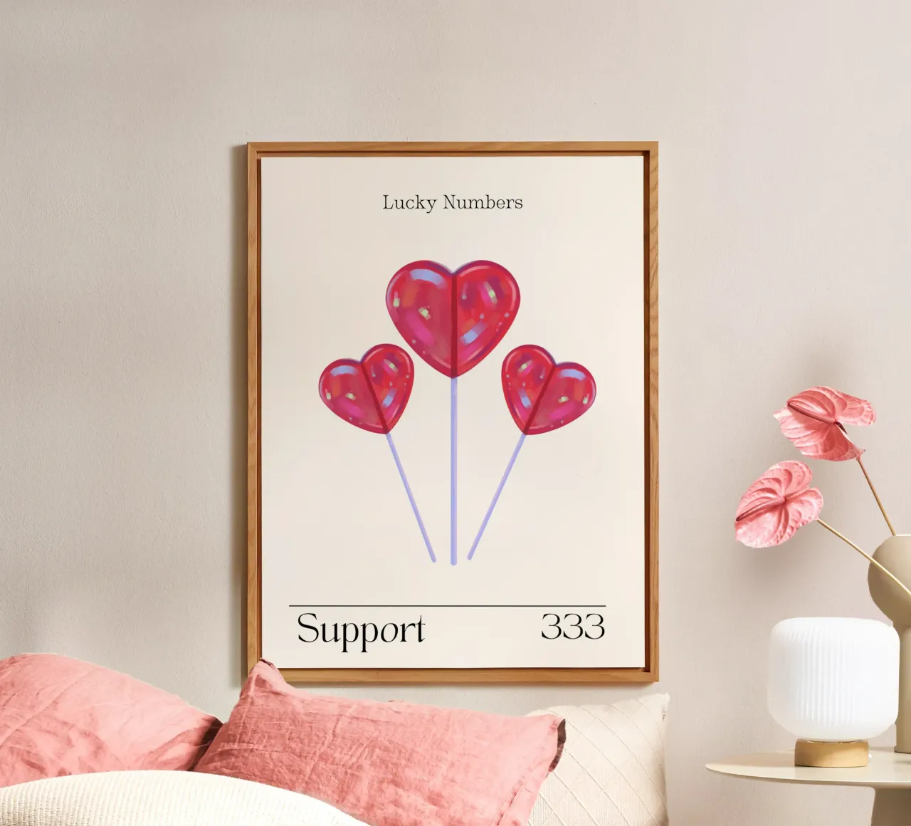 Cuori, numeri fortunati, retrò, sostegno, numeri degli angeli, 333 alluminio dibond da Peaches Art Prints