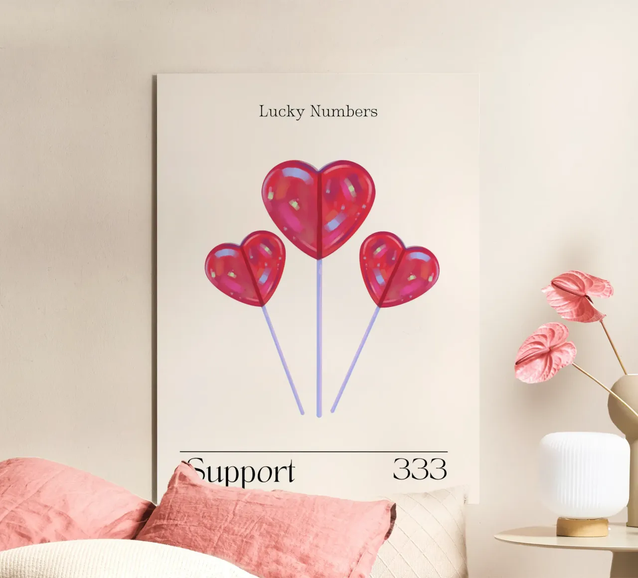 Cuori, numeri fortunati, retrò, sostegno, numeri degli angeli, 333 alluminio dibond da Peaches Art Prints