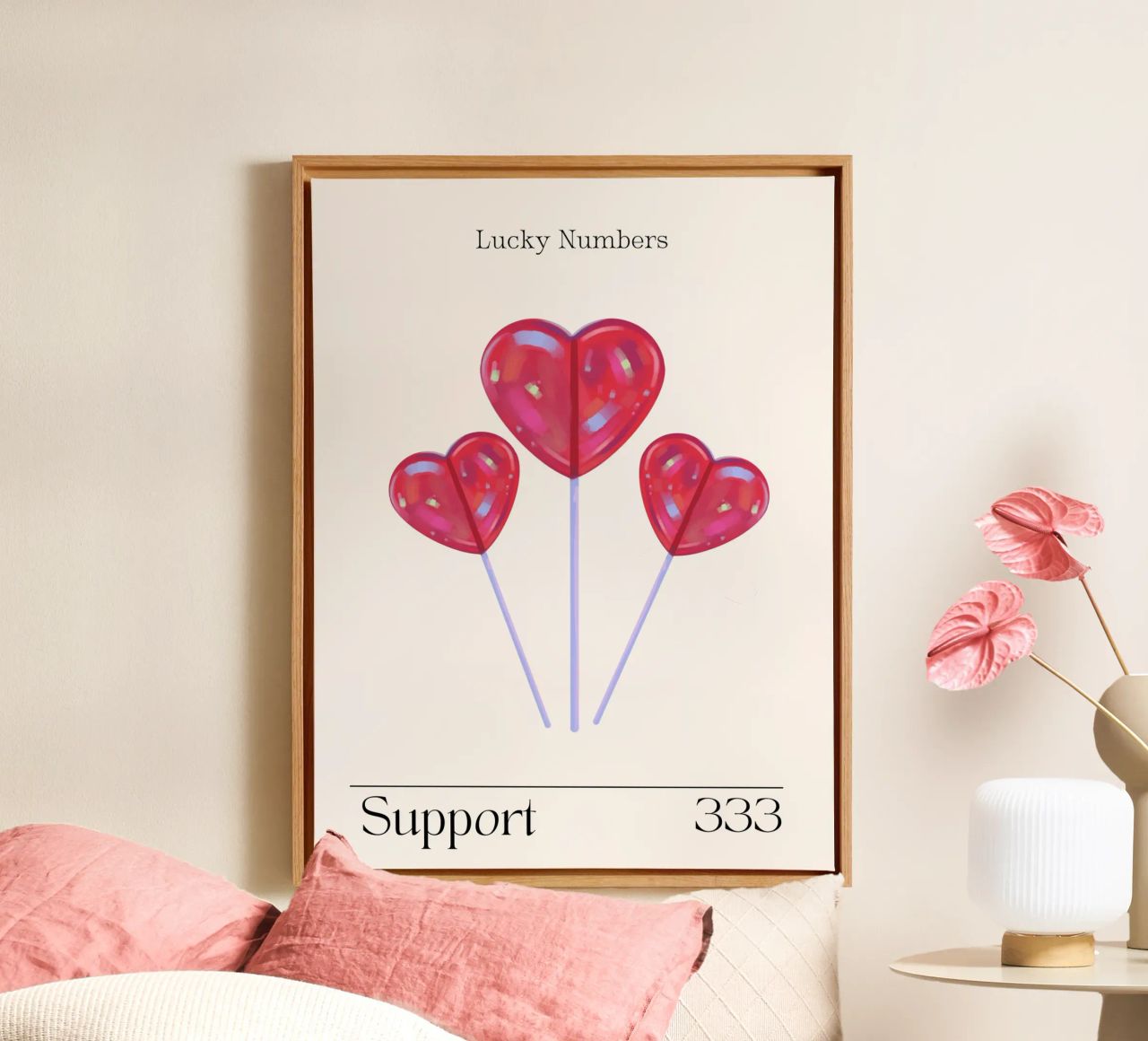 Herzen, Glückszahlen, Retro, Unterstützung, Engelszahlen, 333 Leinwand von Peaches Art Prints