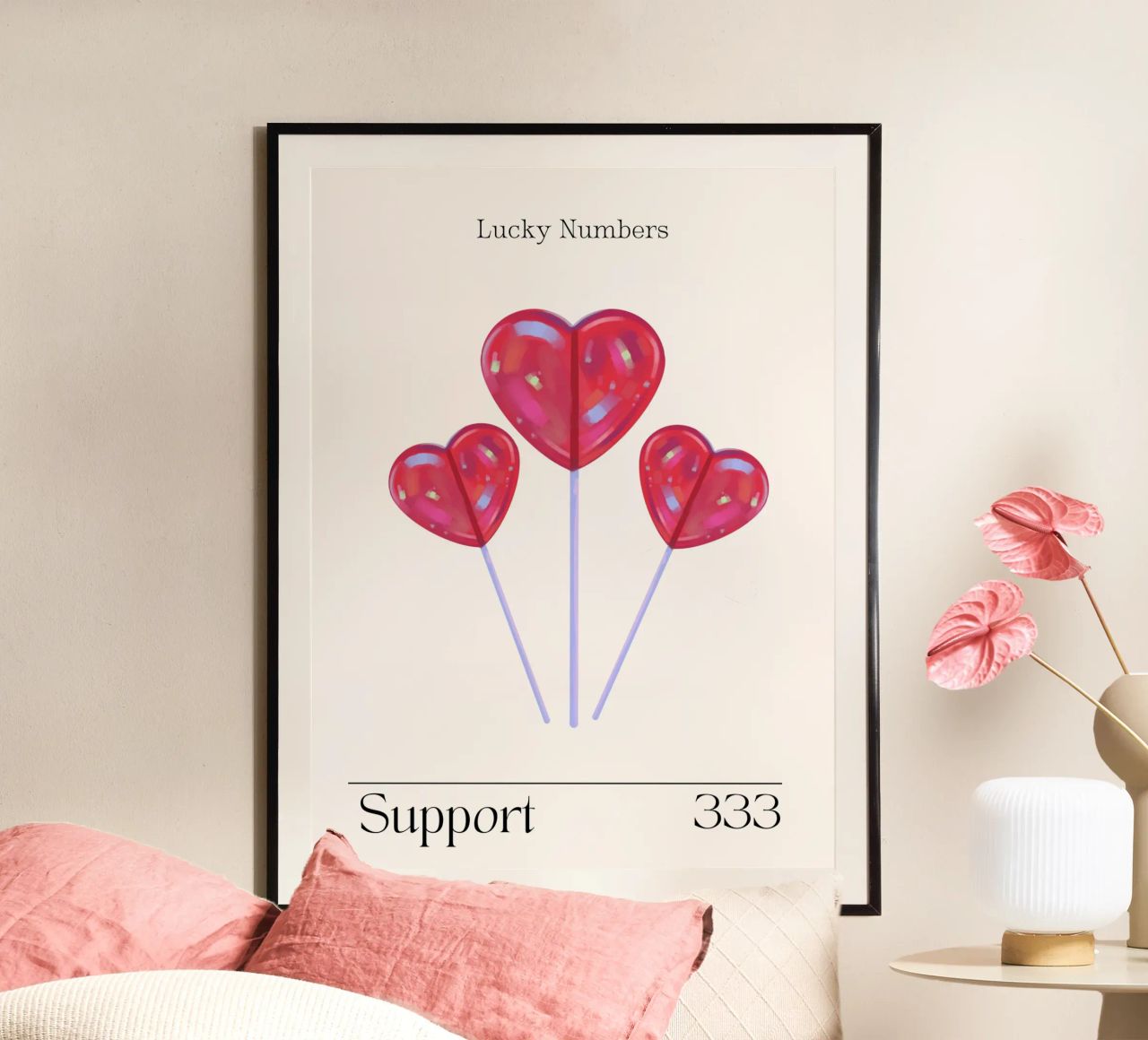 Herzen, Glückszahlen, Retro, Unterstützung, Engelszahlen, 333 Poster von Peaches Art Prints