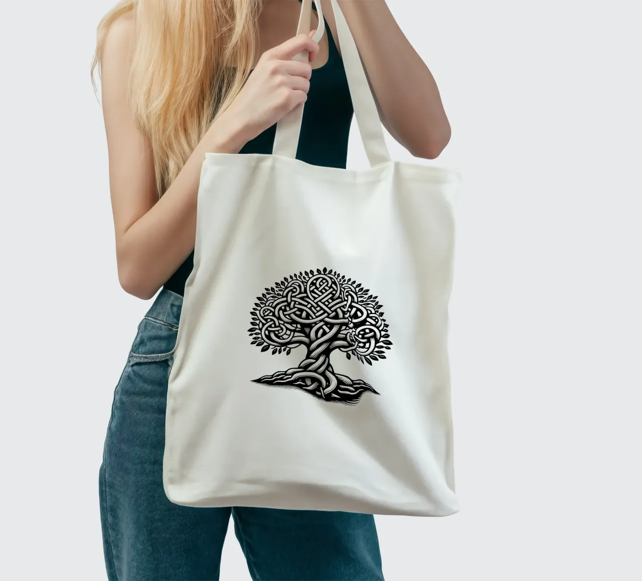 Albero della vita in bianco e nero borsa in juta da Spiritual Touch