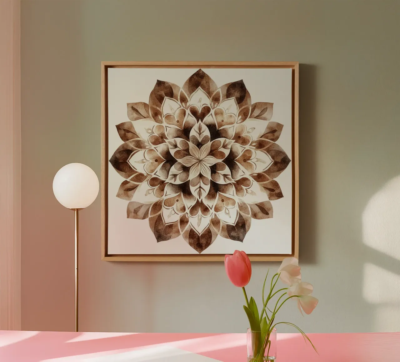 Mokka mandala aquarel canvas met Baklijst van Spiritual Touch