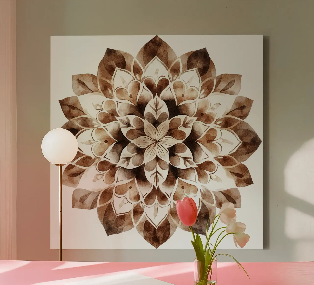 Mokka mandala aquarel canvas met Baklijst van Spiritual Touch