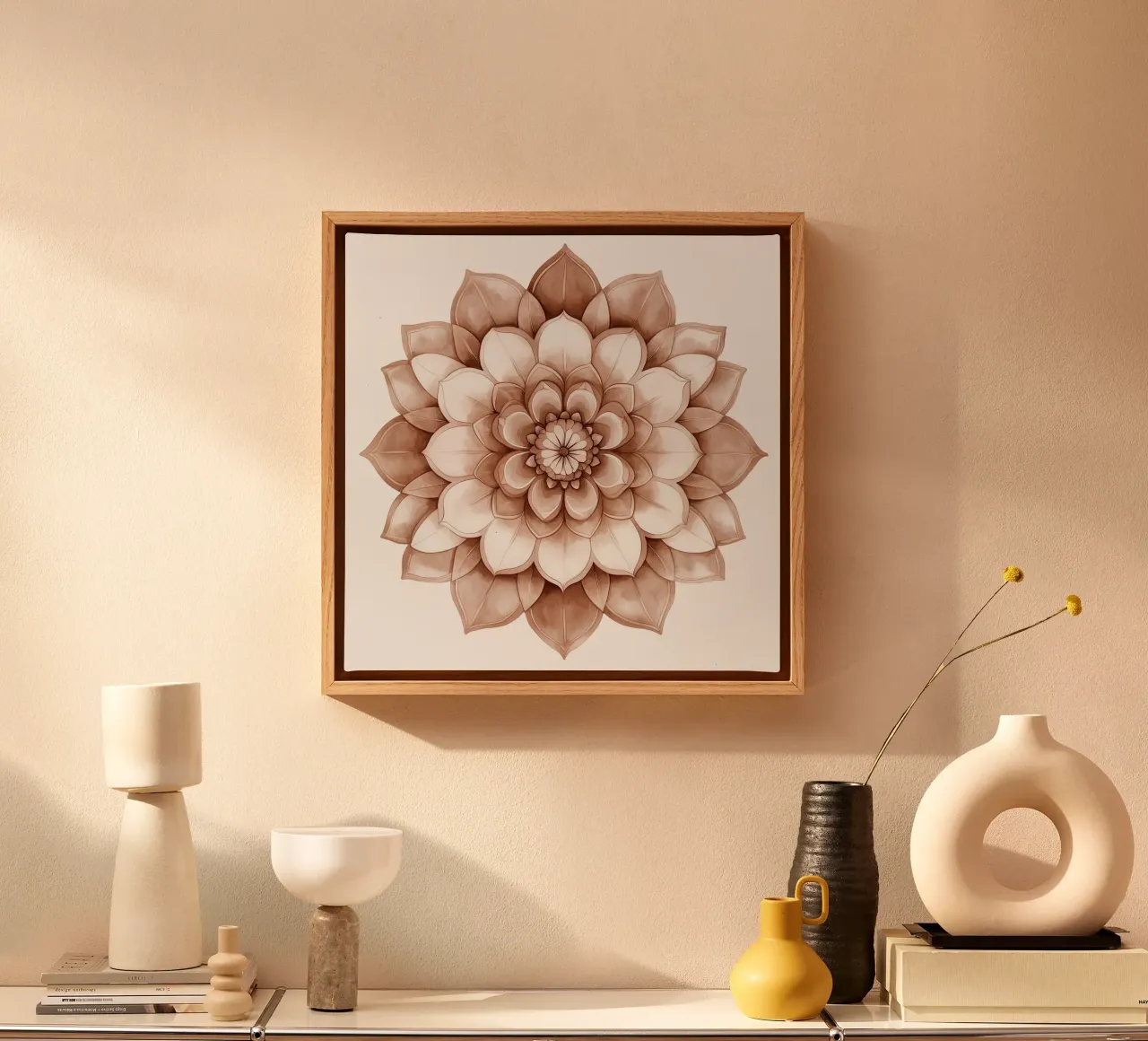 Mandala di moka ad acquerello tela con Cornice a cassetta da Spiritual Touch